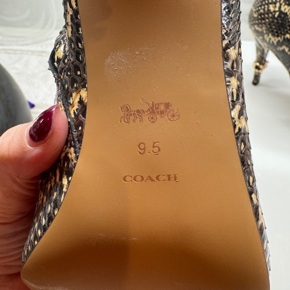 COACH REMI Snakeskin Snakebite Open Toe Ankle Leather Bootie Boots Tan Black 9.5 - Picture 5 of 8